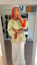 Kimono brocard vert intérieur orange 🍊🪡