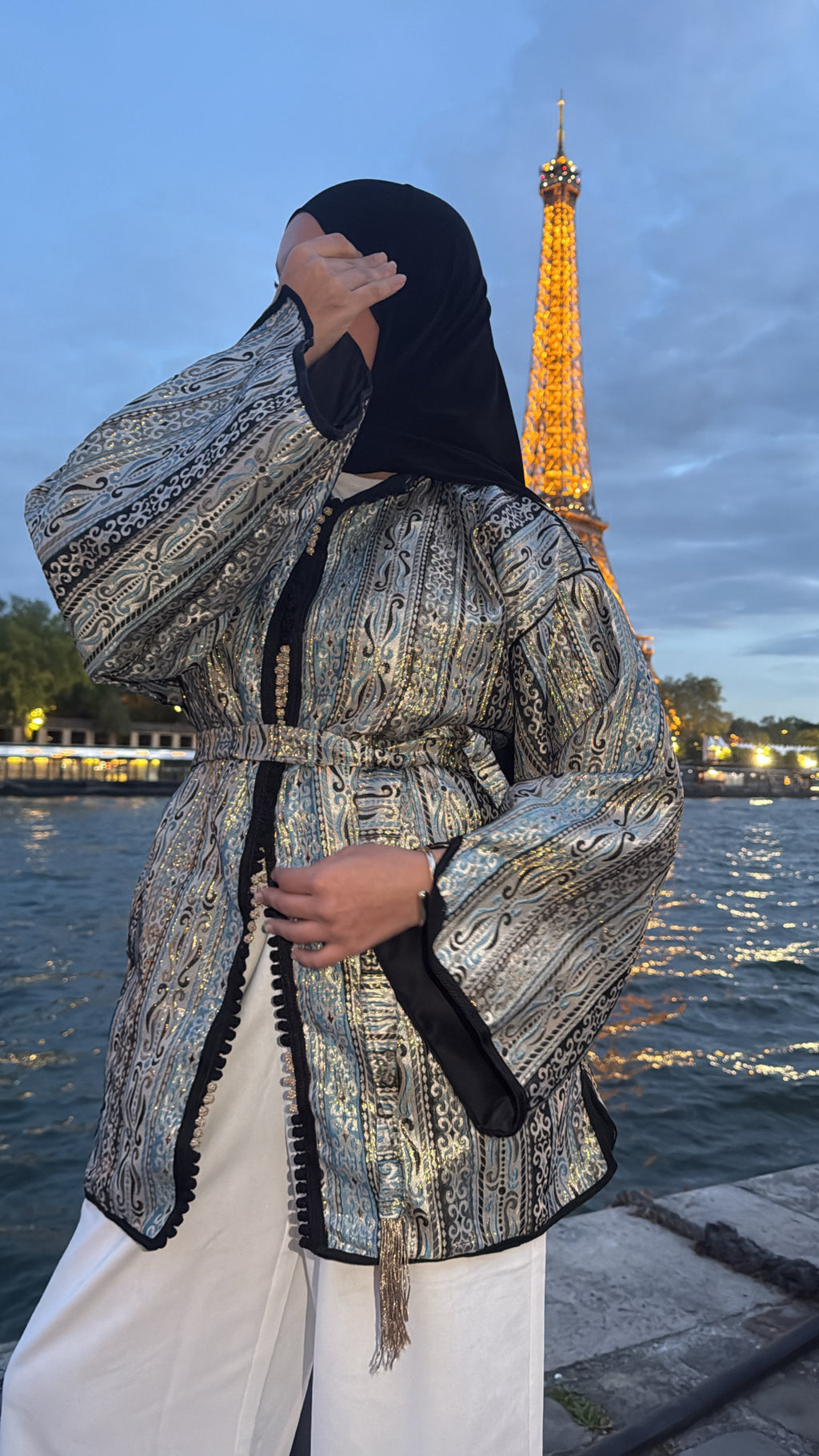 Kimono brocard noir , bleu , doré 🪡