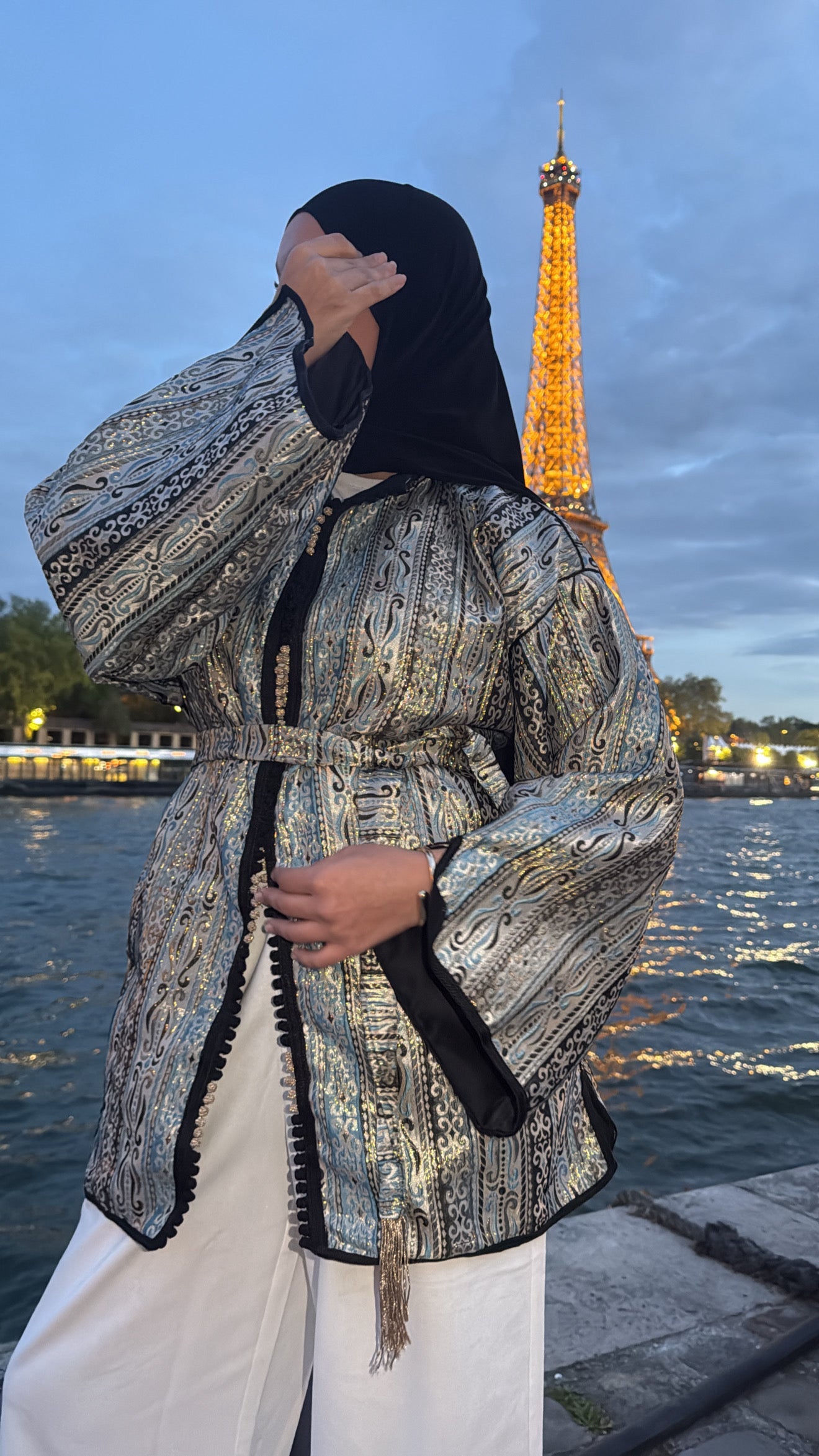 Kimono brocard noir , bleu , doré 🪡