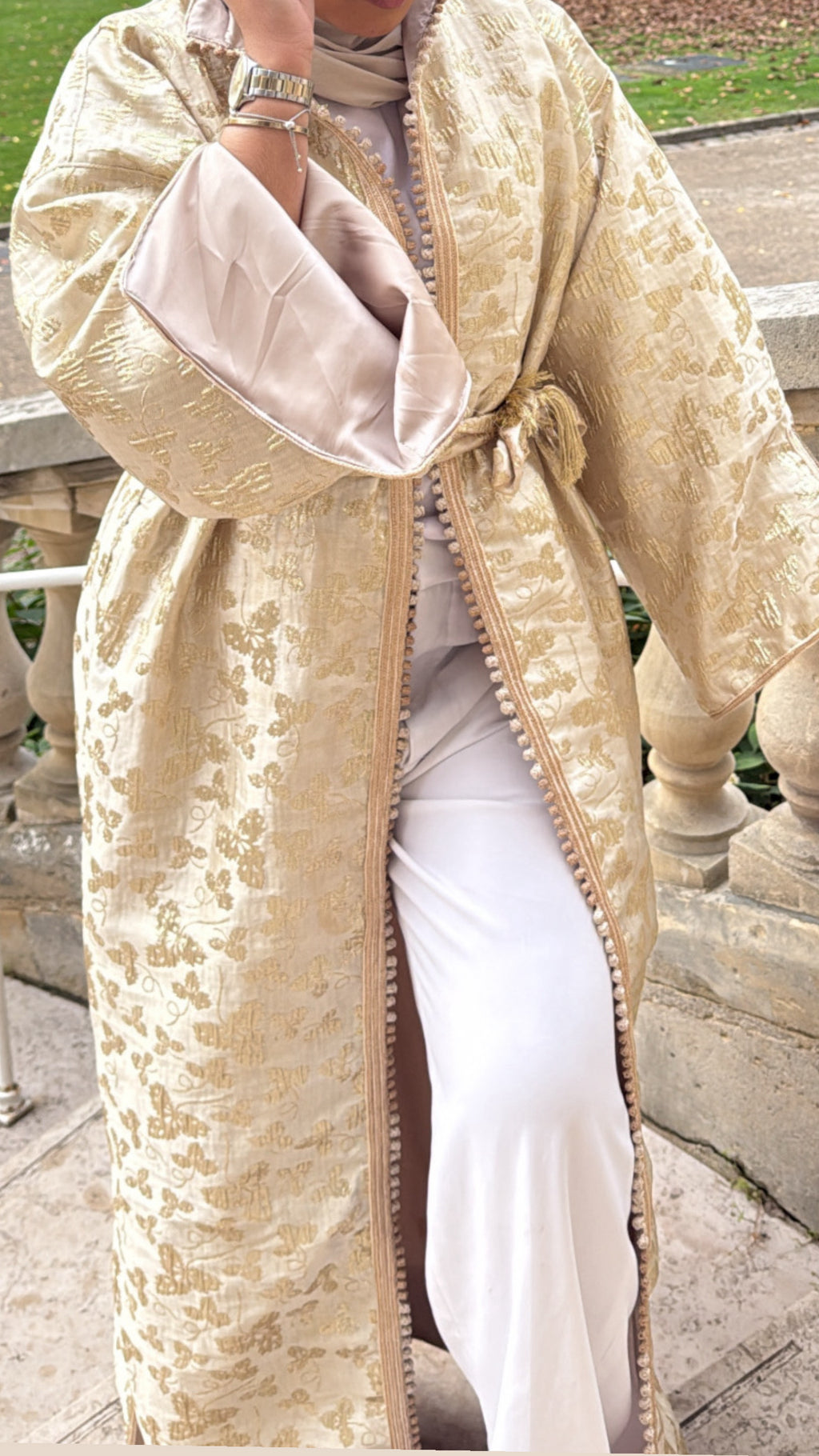 Kimono long doré intérieur beige 🪡