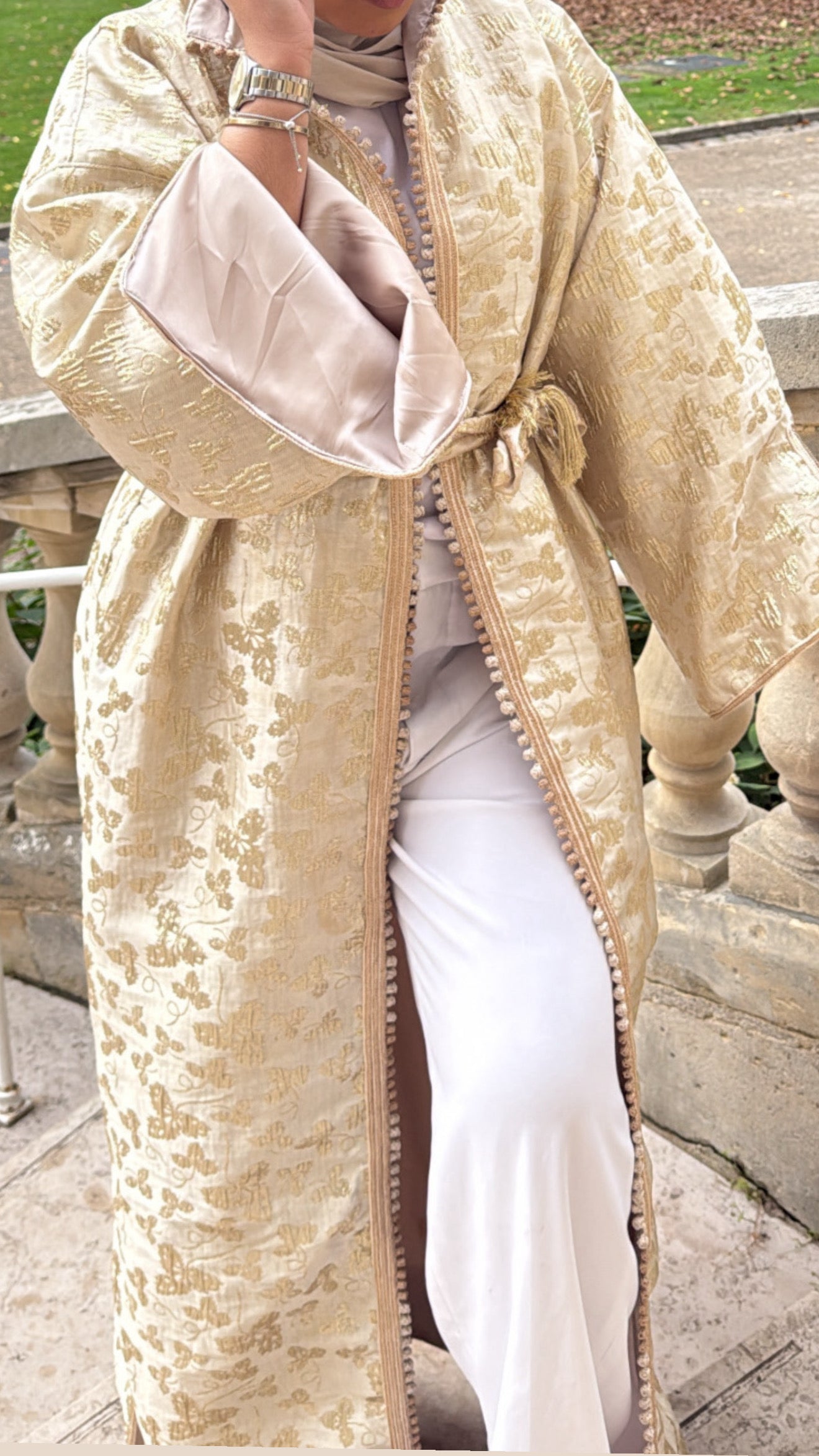 Kimono long doré intérieur beige 🪡