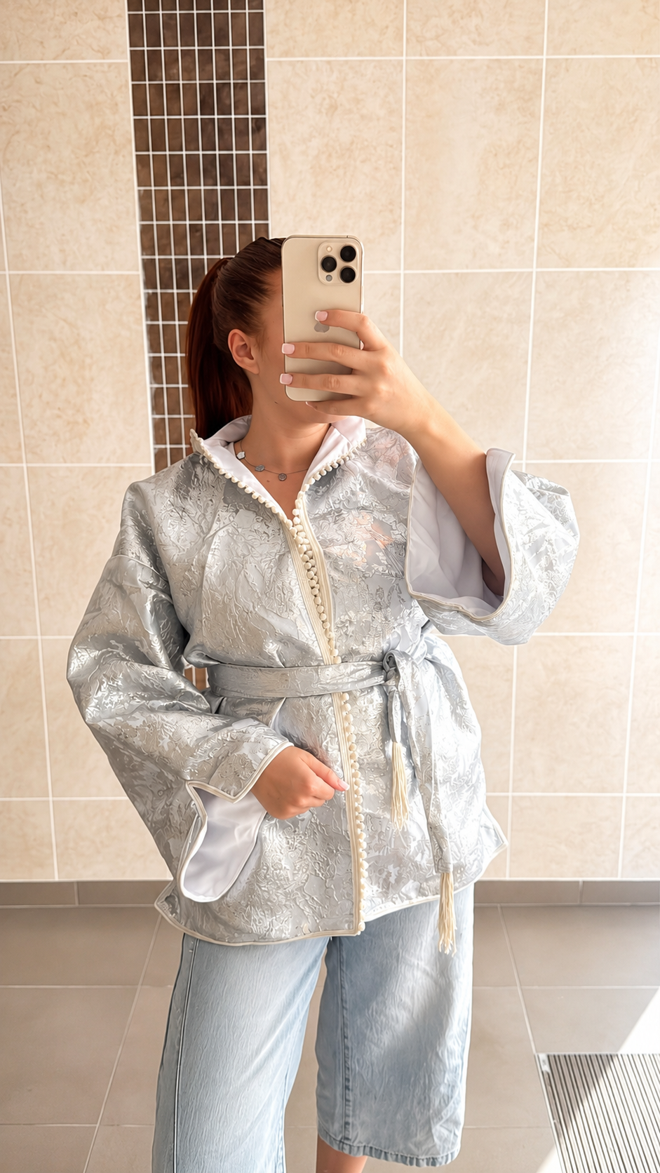 Kimono brocard argenté 🩶🪡