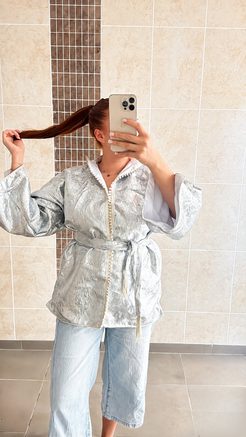 Kimono brocard argenté 🩶🪡