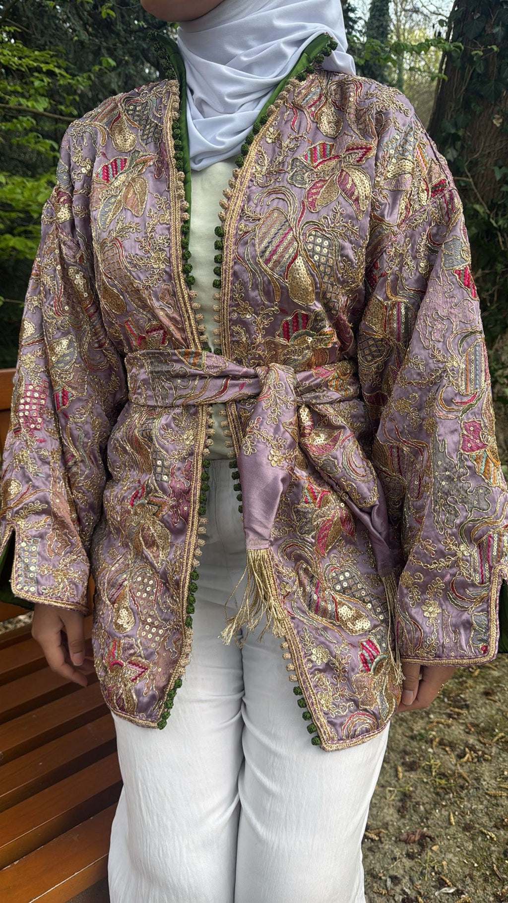 Kimono mauve intérieur vert