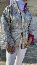 Kimono bleu ciel intérieur fushia