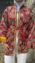 Kimono rouge intérieur jaune moutarde