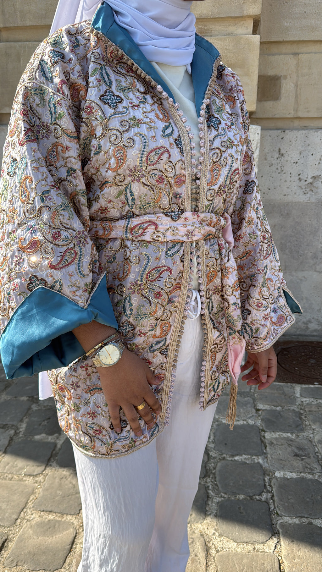 Kimono rose pale intérieur bleu 🪡