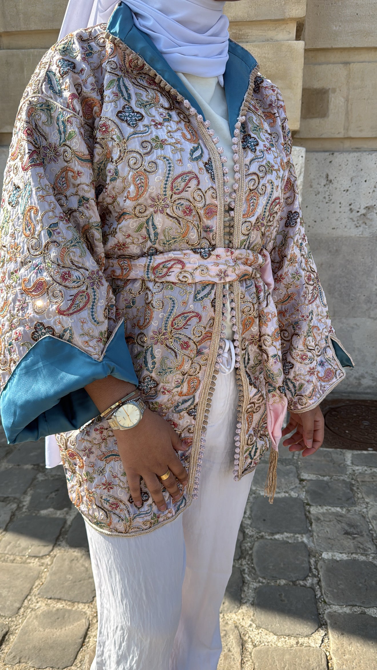 Kimono rose pale intérieur bleu 🪡