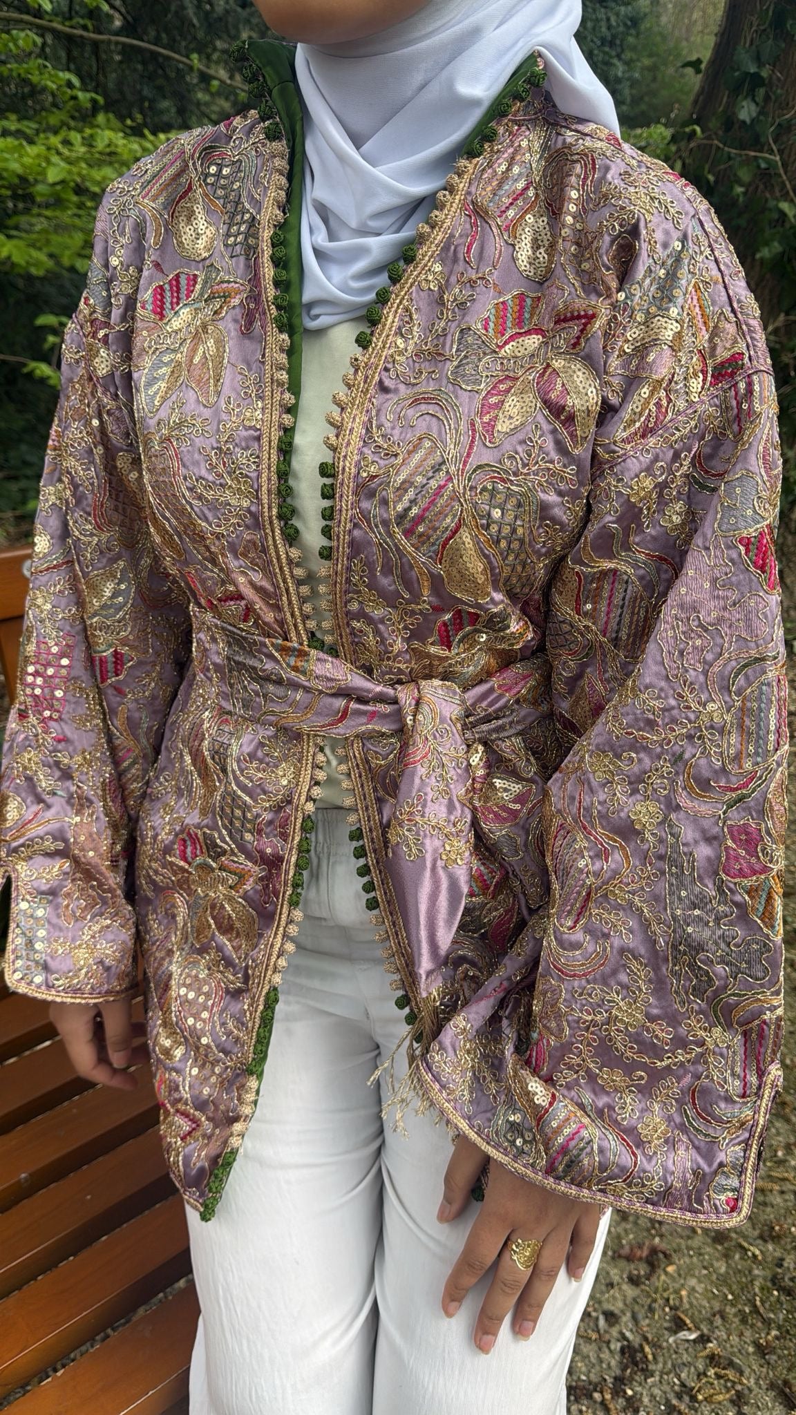 Kimono mauve intérieur vert