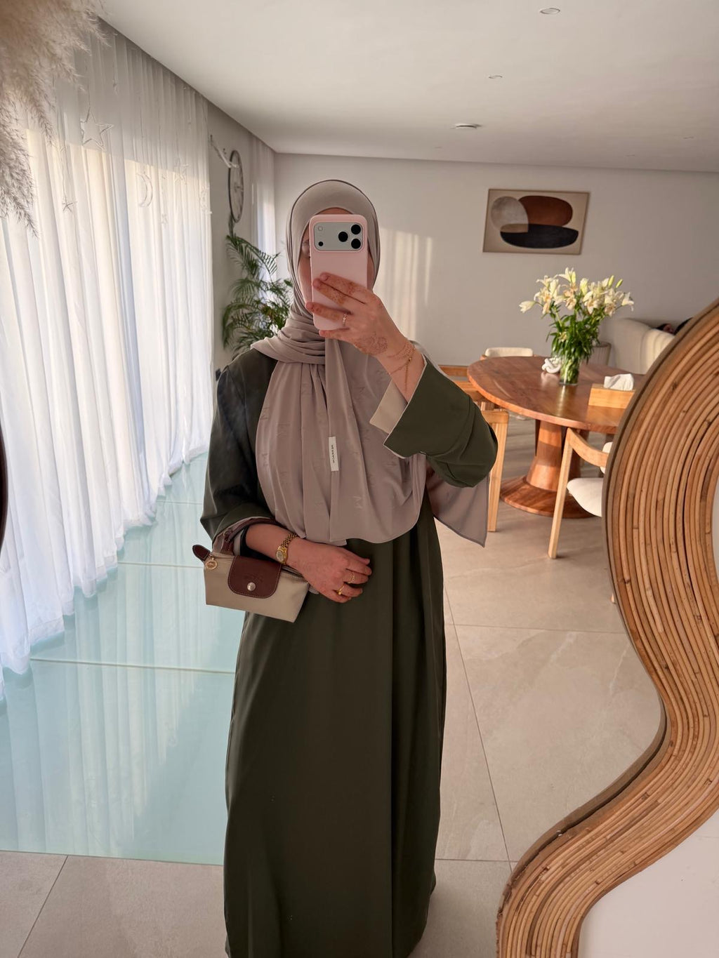 Abaya vert intérieur beige 🪡