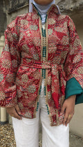 Kimono  rouge intérieur vert émeraude