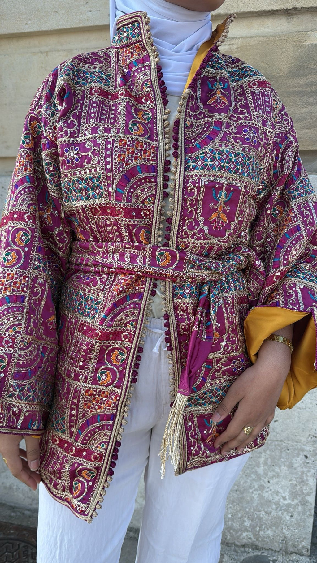 Kimono prune intérieur moutarde 🪡