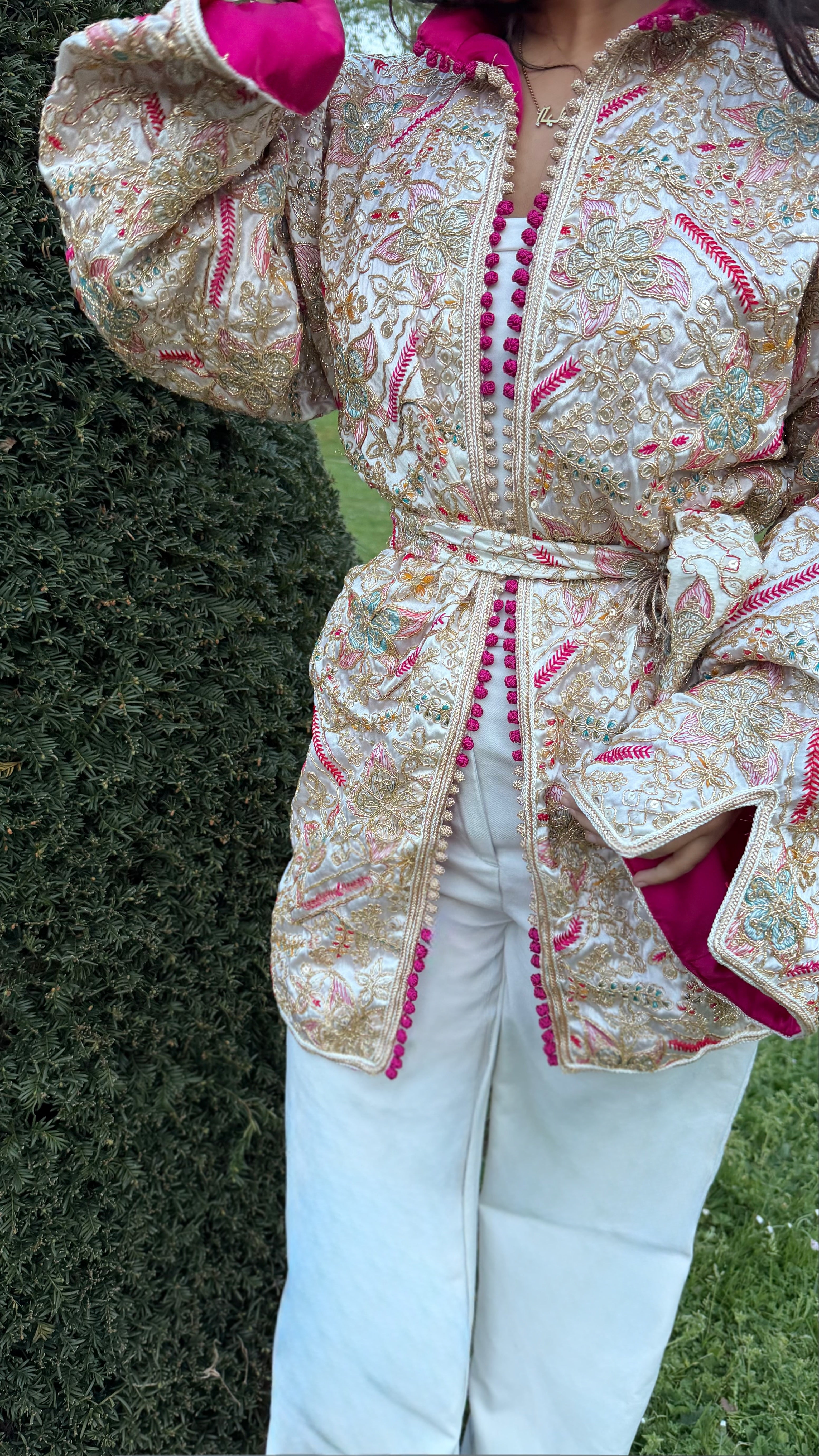Kimono sari blanc cassé fushia 🌺🪡