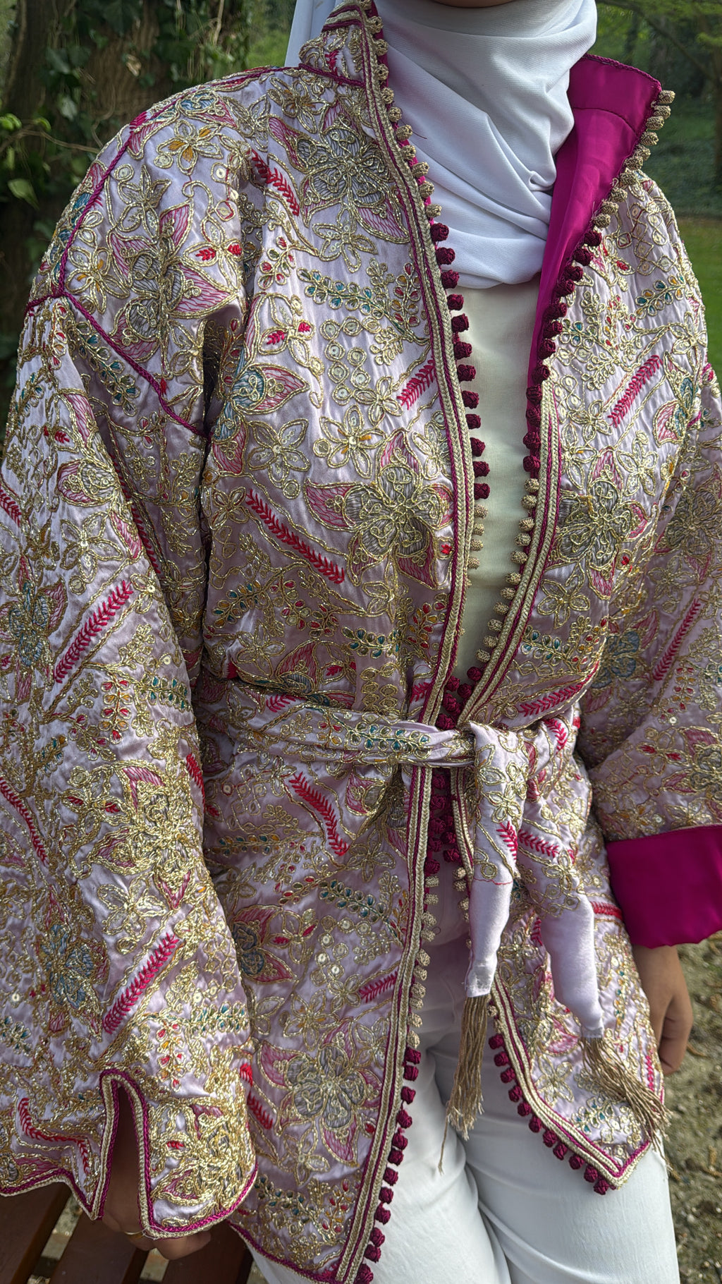 Kimono violet poudré intérieur fushia 🪡🎀