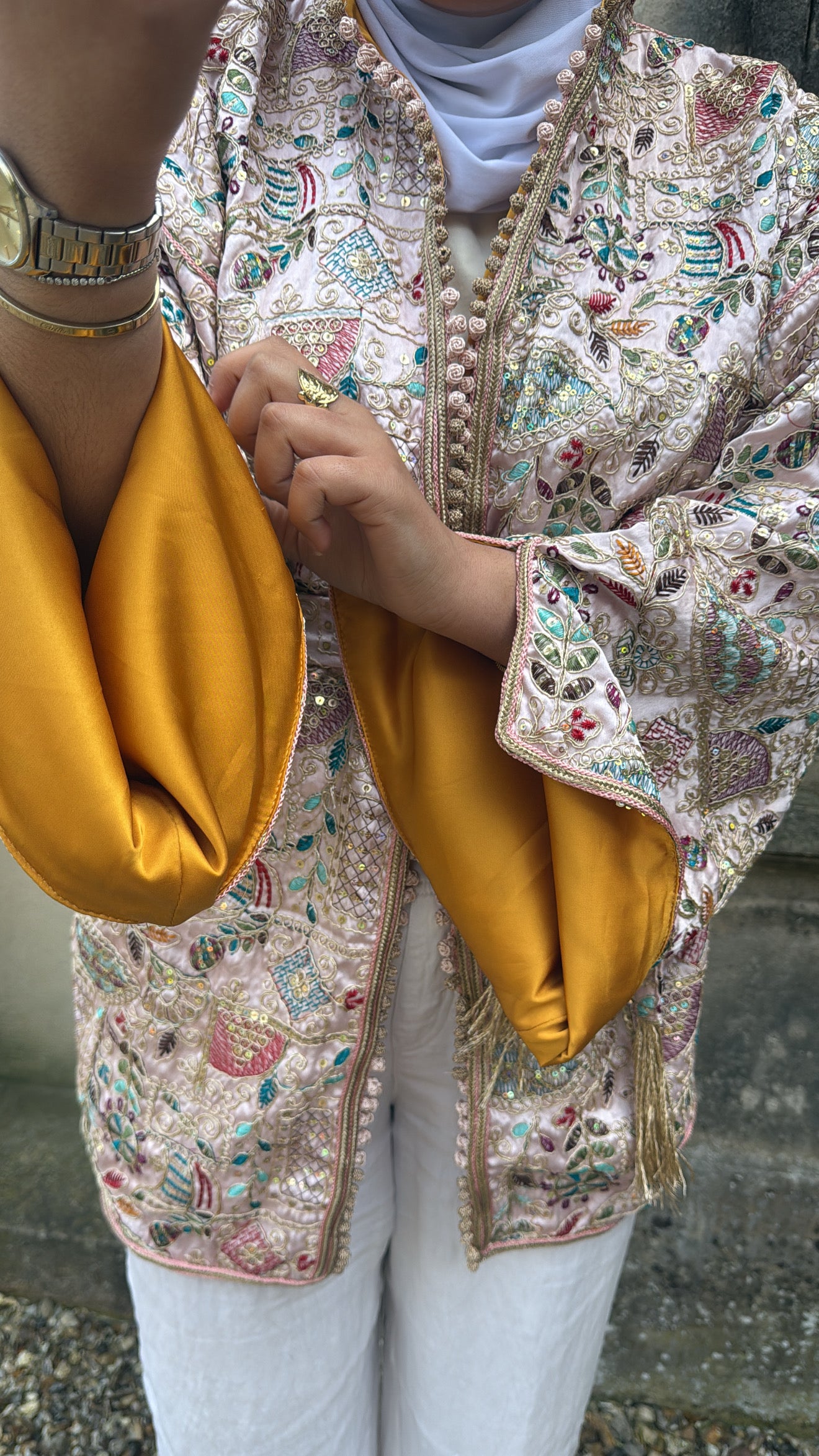 Kimono rose poudré intérieur jaune moutarde 🪡
