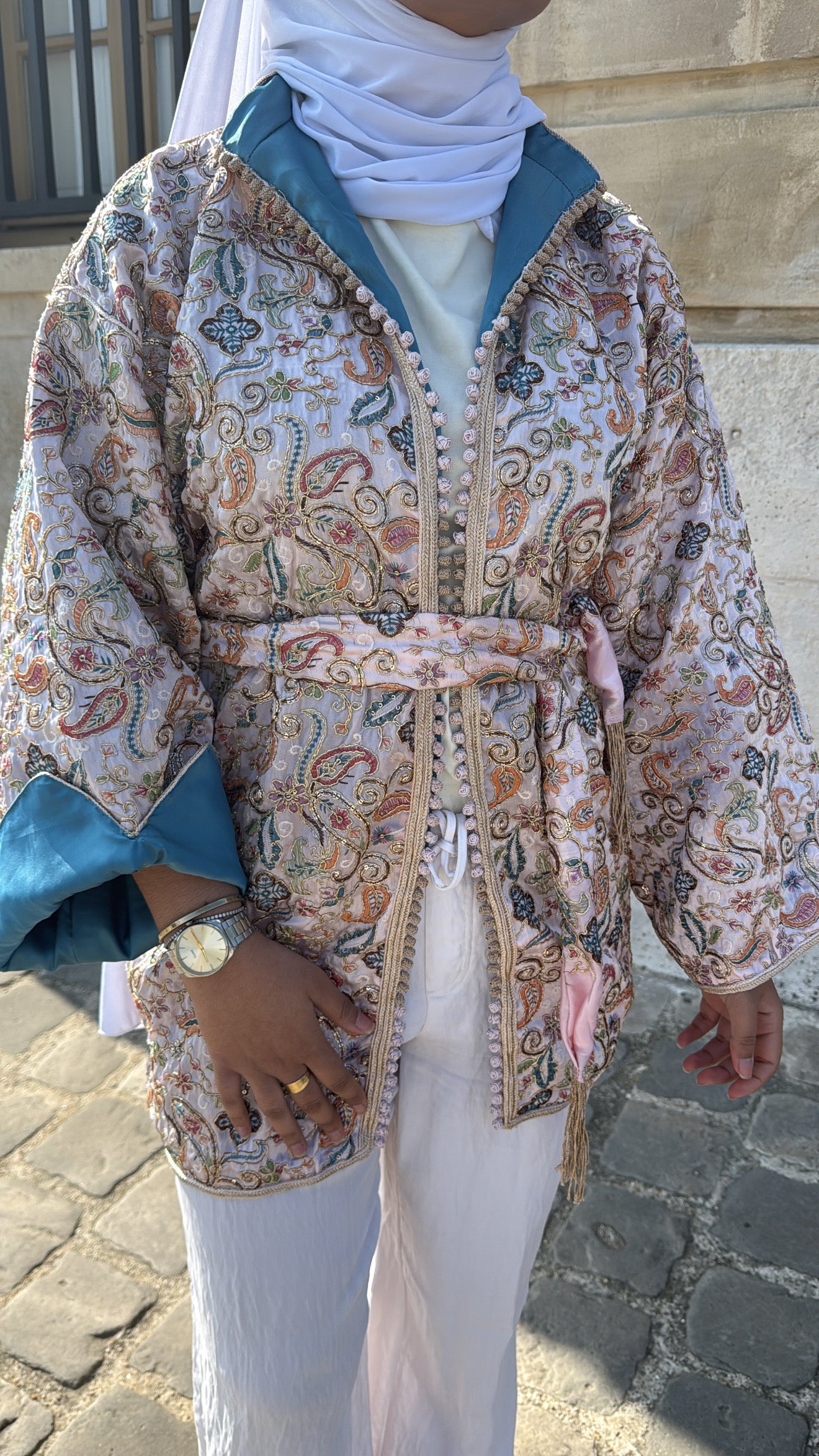 Kimono rose pale intérieur bleu 🪡