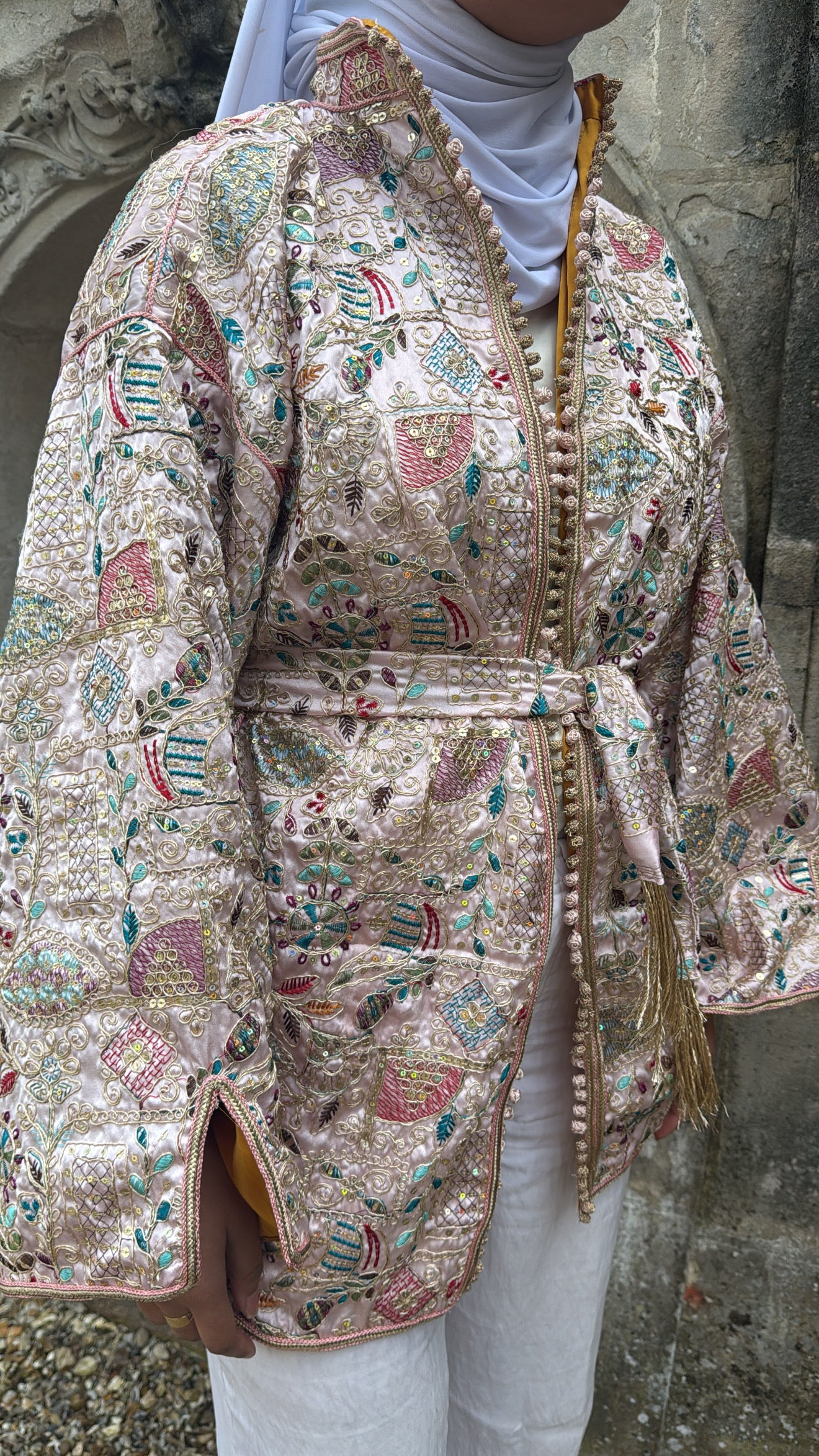 Kimono rose poudré intérieur jaune moutarde 🪡