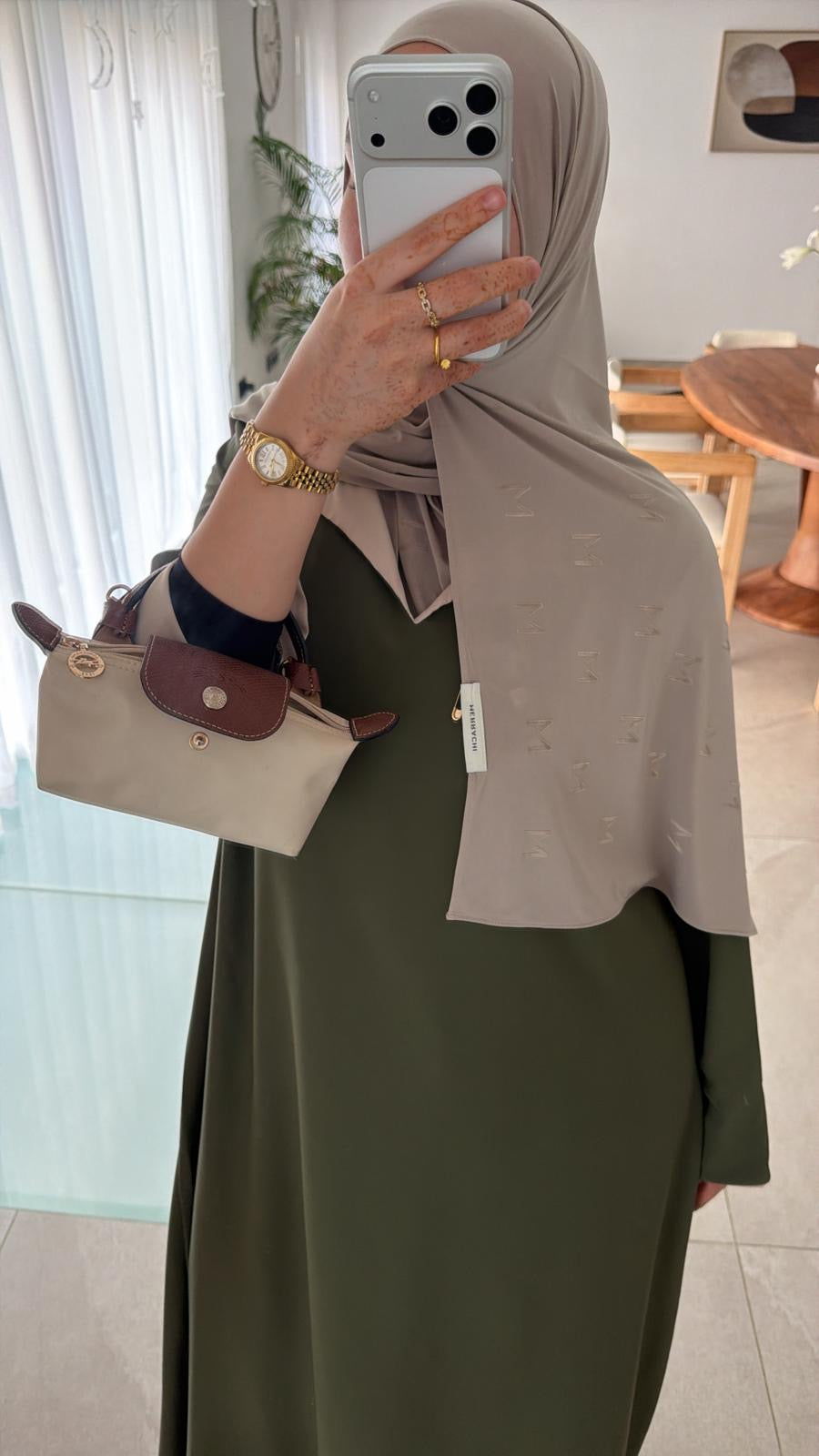 Abaya vert intérieur beige 🪡