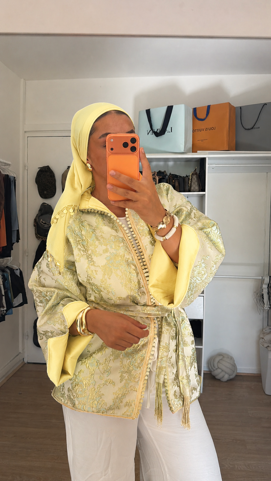 Kimono brocard doré intérieur jaune 💛🪡