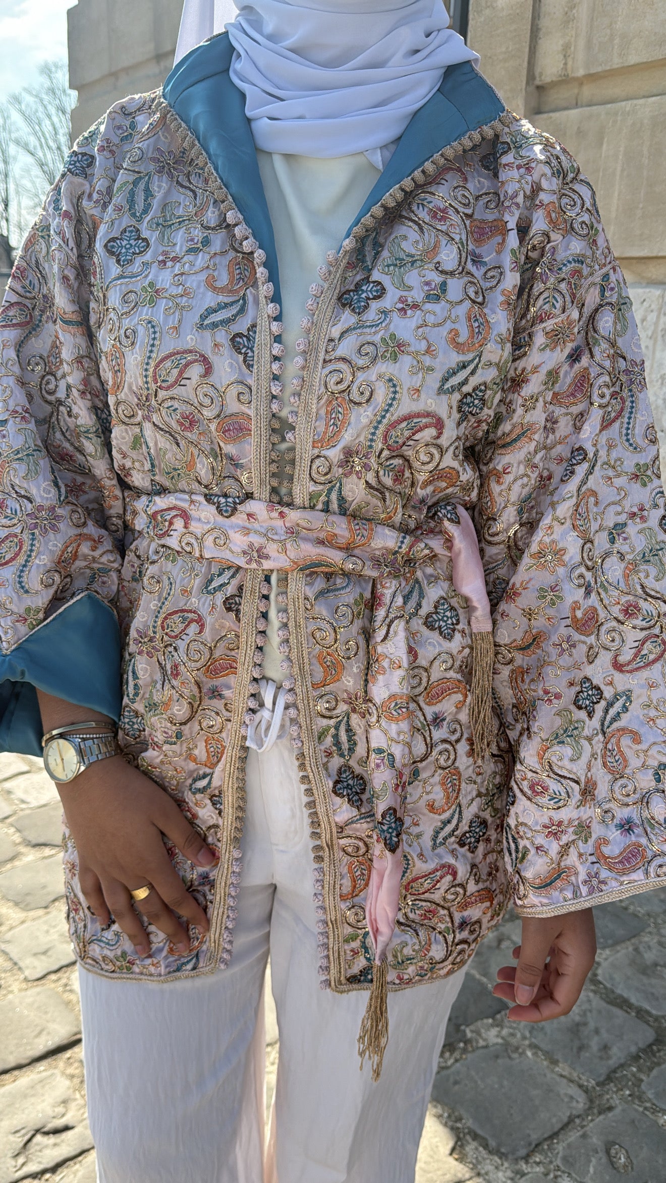 Kimono rose pale intérieur bleu 🪡