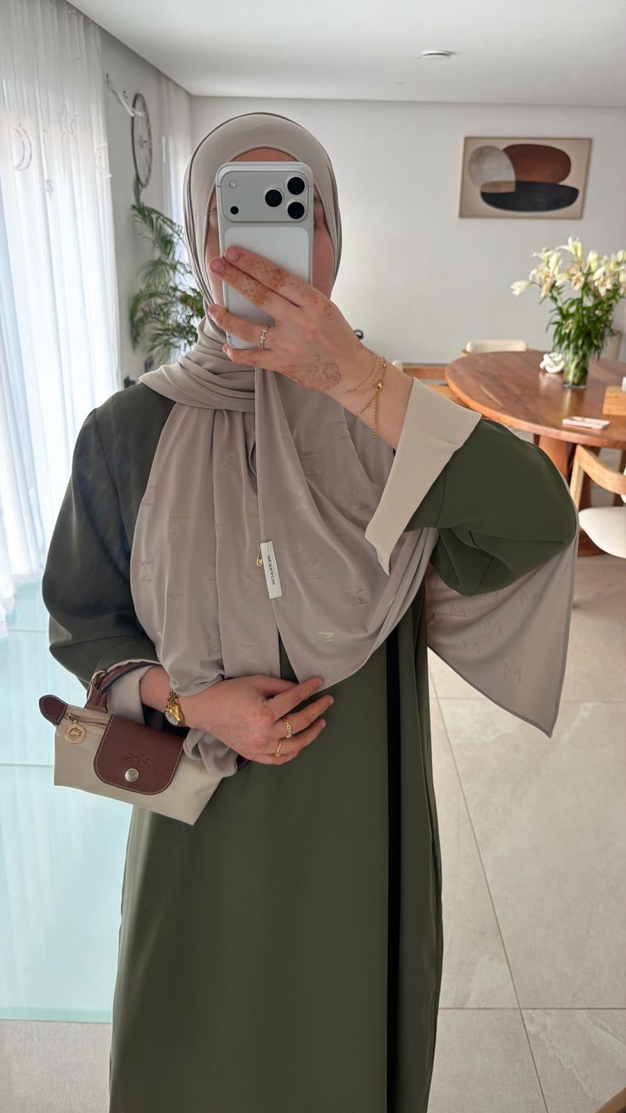 Abaya vert intérieur beige 🪡