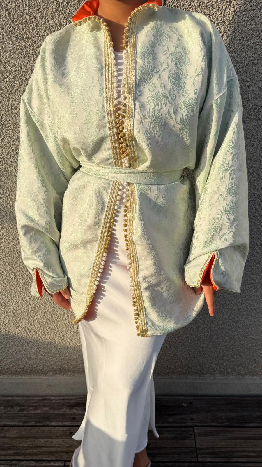 Kimono vert intérieur orange