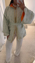 Kimono vert intérieur orange