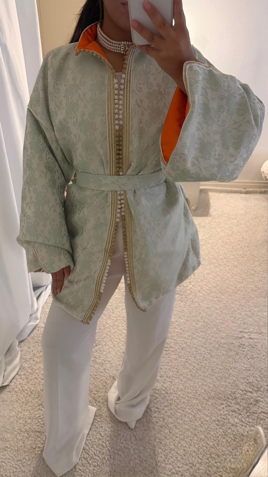 Kimono vert intérieur orange