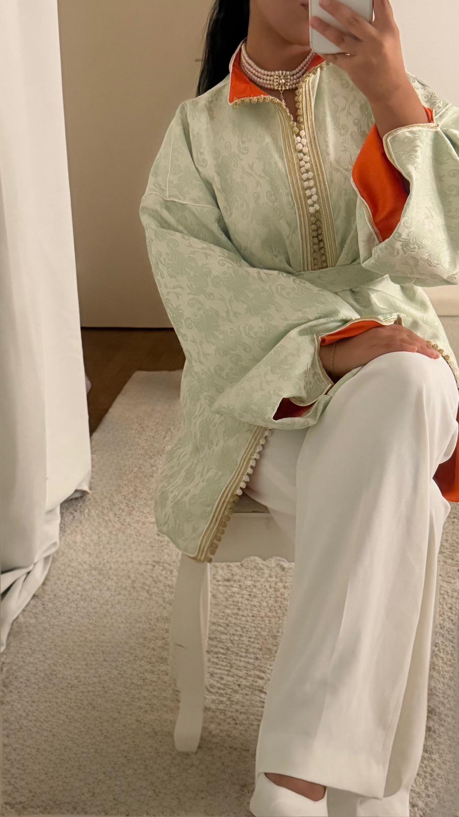 Kimono vert intérieur orange