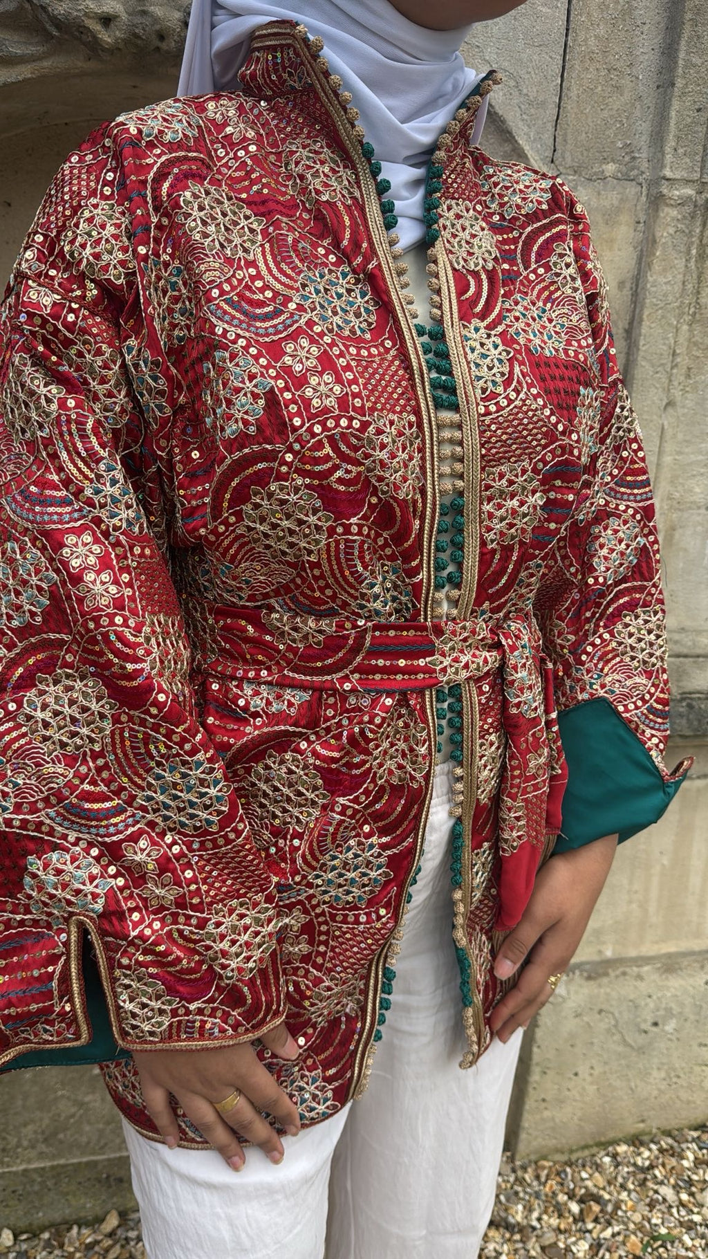 Kimono  rouge intérieur vert émeraude