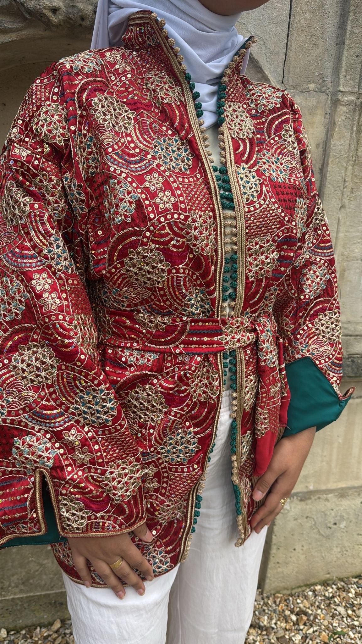 Kimono  rouge intérieur vert émeraude